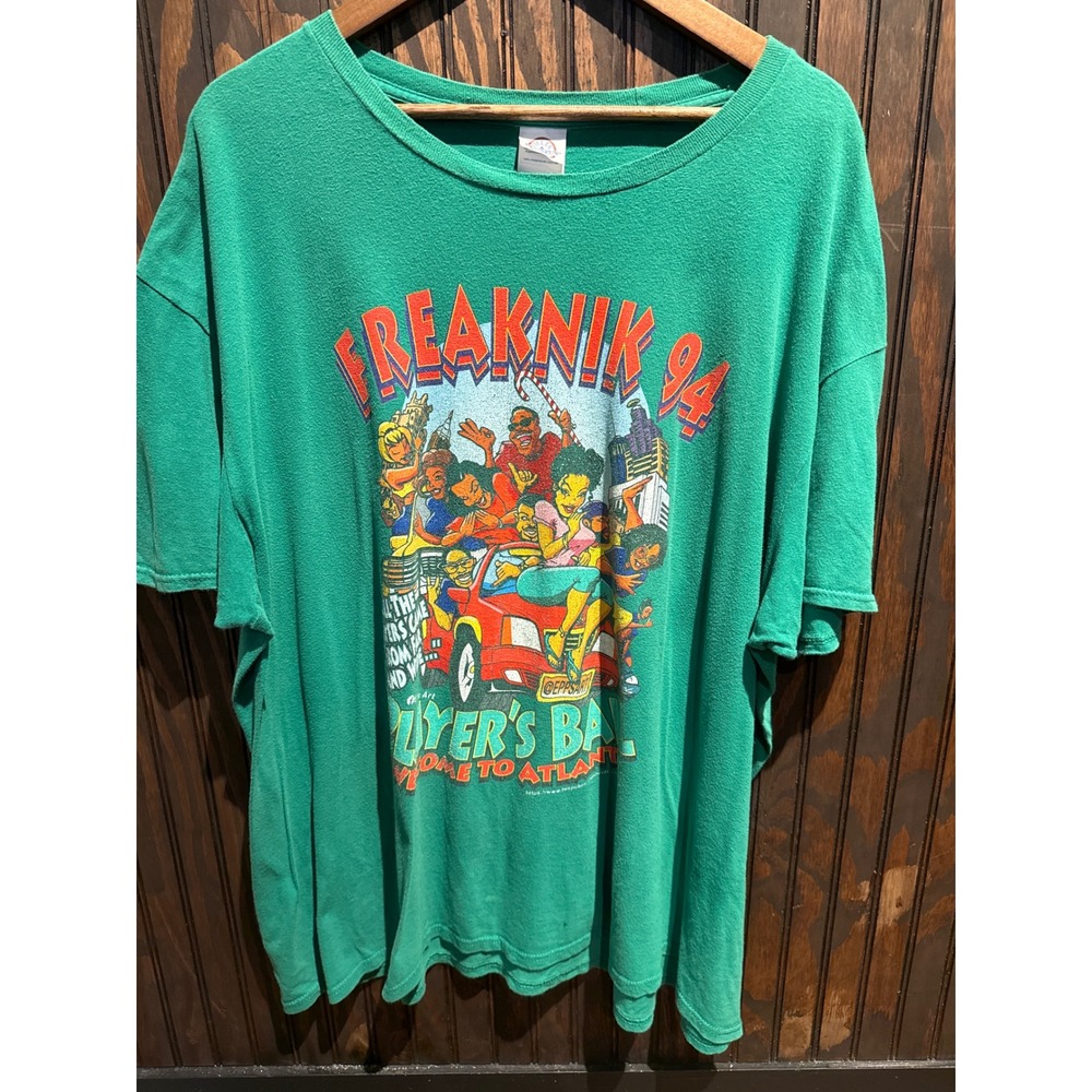 Vintage 1994 Freaknik Atlanta Players Ball Graphic T-Shirt Green Mens 3XL 29x31